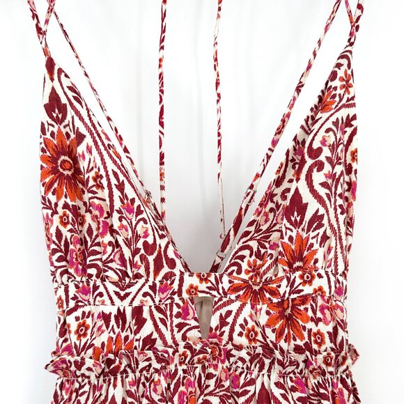 NWT Cami NYC Doris Red Orange White Floral Ruffle Tiered Linen Maxi Dress sz S - Picture 7 of 16